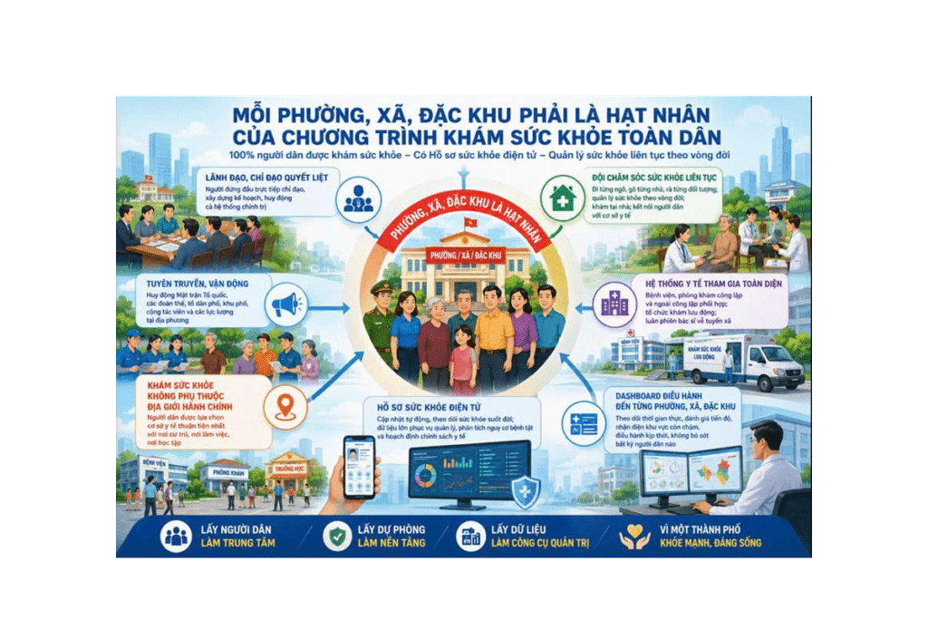 MỖI PHƯỜNG, XÃ, ĐẶC KHU PHẢI LÀ HẠT NHÂN CỦA CHƯƠNG TRÌNH KHÁM SỨC KHỎE TOÀN DÂN